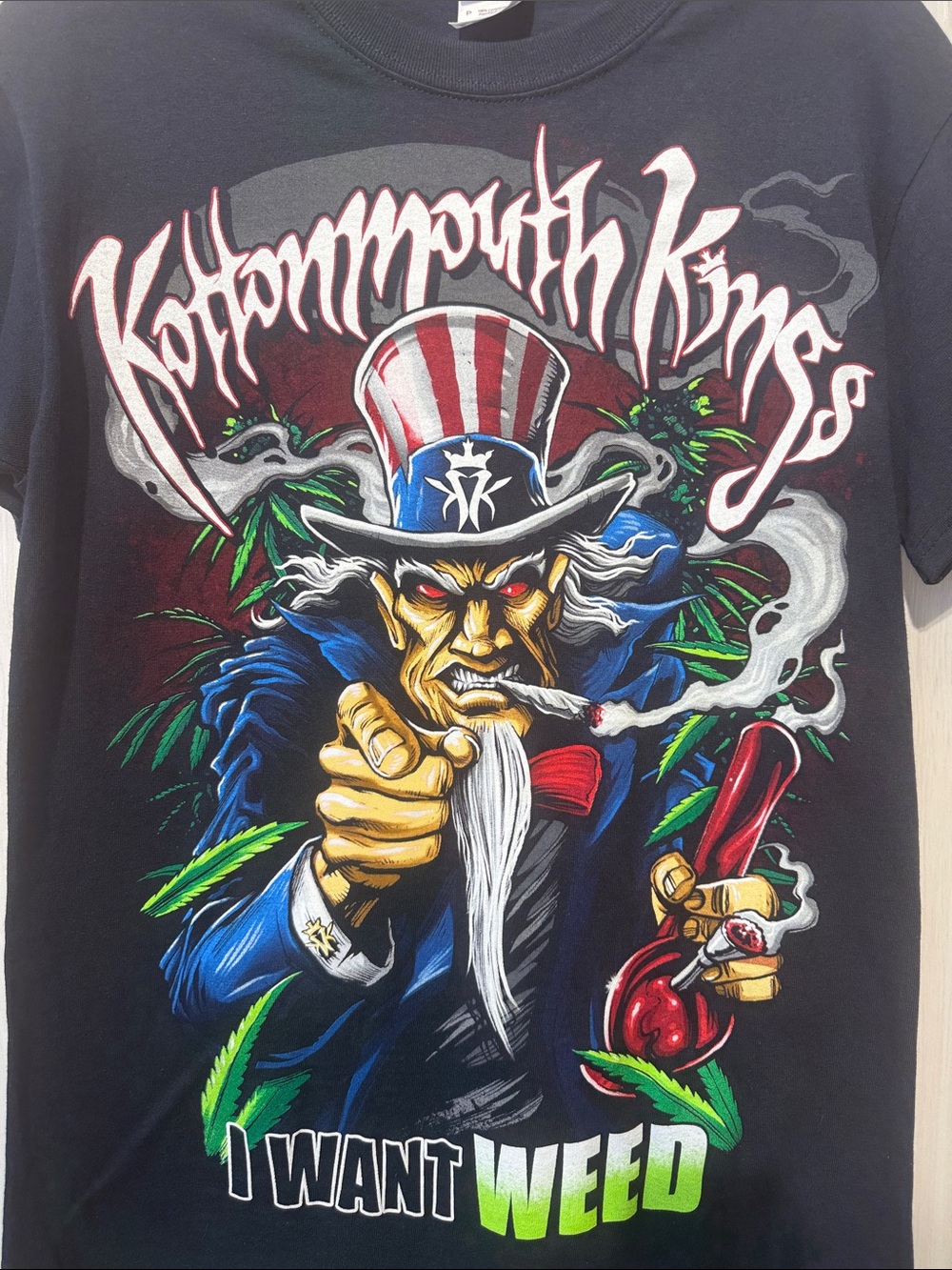 Kottonmouth Kings Black Graphic Short Sleeve Tee - I Want Weed Uncle Sam Design